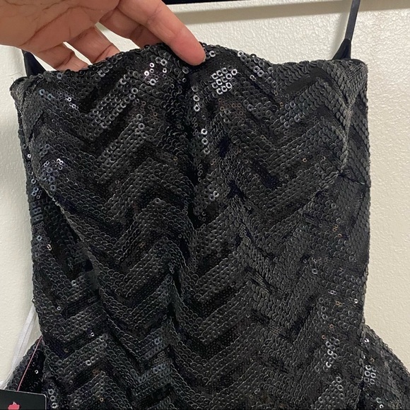 Bebe Dress Women’s Small Black Wonderland Strapless Peplum Sequin Cocktail Dress - Picture 2 of 14